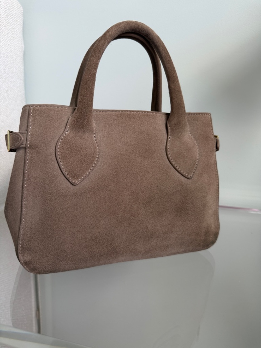 Reformation Small Patrizia Satchel in Taupe Suede